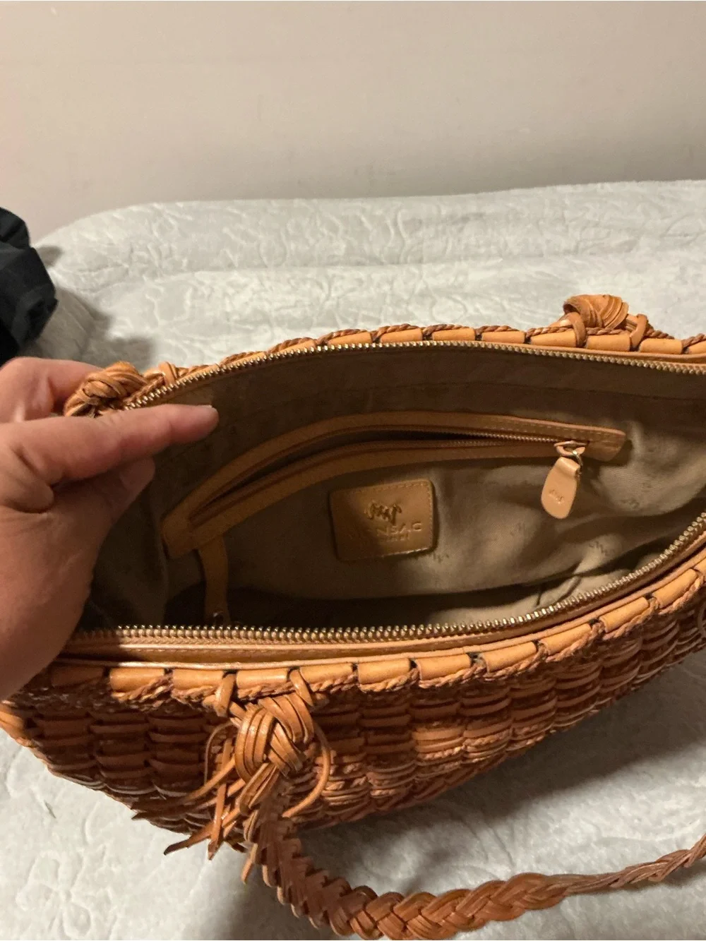Monsac Woven Tote Bag in Tan Brown